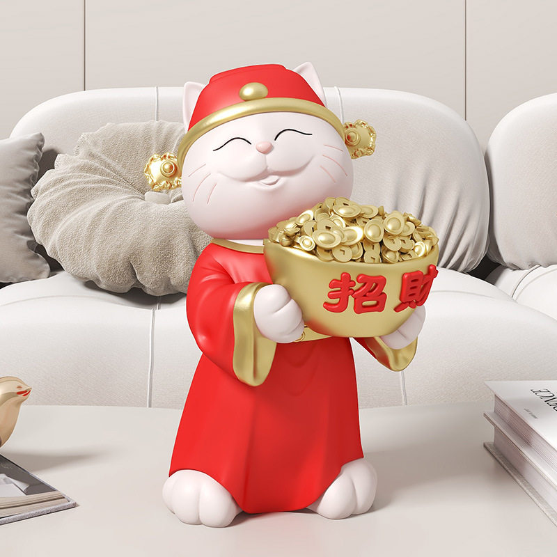可爱财神爷摆件家用客厅家居酒柜玄关小装饰品招财猫店铺开业礼品