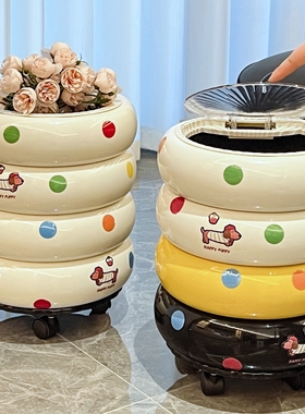 垃圾桶家用2026新款客厅轻奢高档高颜值厨房卫生间带盖大容量带轮