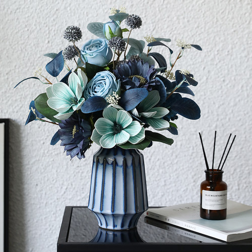 泰环玫瑰玉兰仿真花束客厅餐桌花