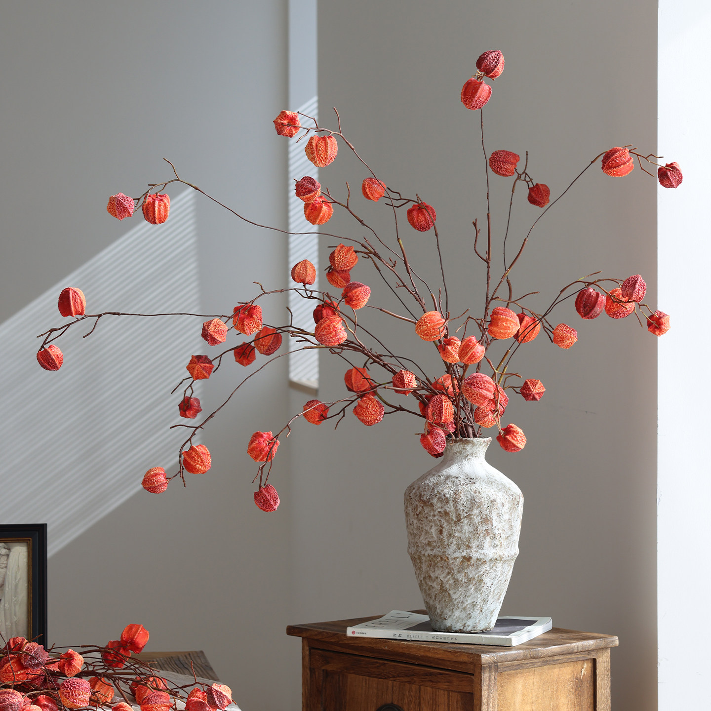 长枝大灯笼果仿真花假花干花摆设客厅服装店落地摆件新年乔迁装饰