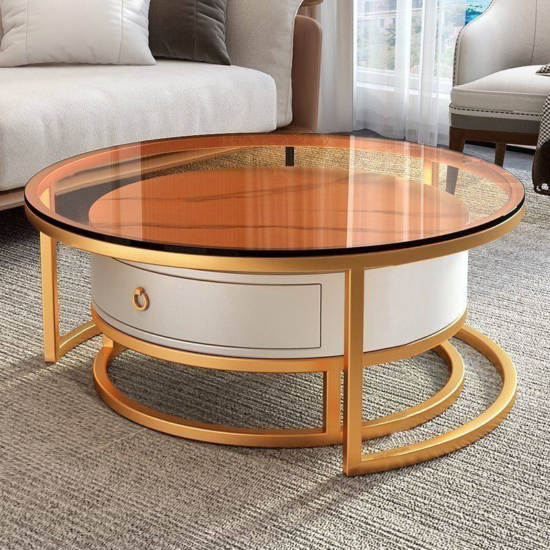 子母茶色茶几桌轻奢岩板玻璃折叠组合客厅家用个性圆形小户型茶桌,住宅家具,根雕茶几,淘宝优惠券,粉丝福利购,淘宝优惠卷