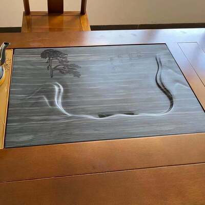 乌金石茶盘 整块石头 中式茶台木纹石 茶台小石头55x37可定制