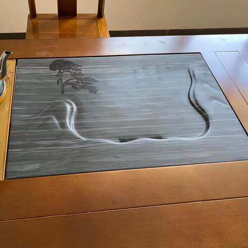 乌金石茶盘 整块石头 中式茶台木纹石 茶台小石头55x37可定制