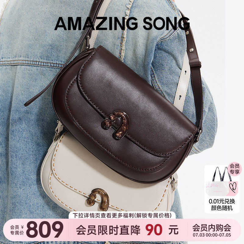 Amazing Song栗子包横款2024新款牛皮通勤单肩斜挎腋下马鞍包包女