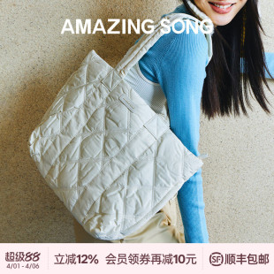 Amazing 单肩托特包大容量通勤包女复古 Song乙颂绵绵帆布包袋新款