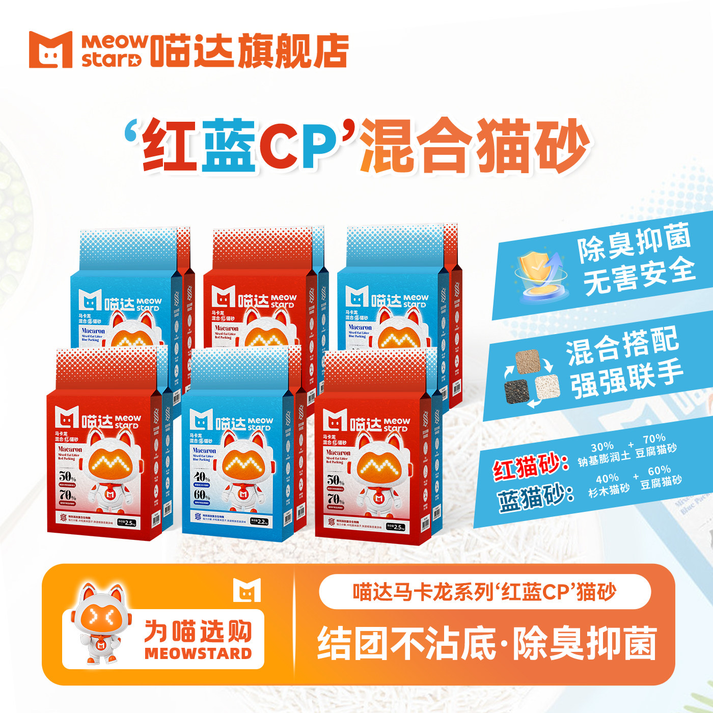 喵达马卡龙红蓝CP混合猫砂