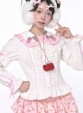 MEME原创设计复古蝴蝶结可爱白色长袖上衣Lolita少女小众衬衫秋冬