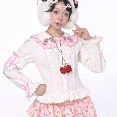 原创设计长袖白色Lolita衬衫秋冬