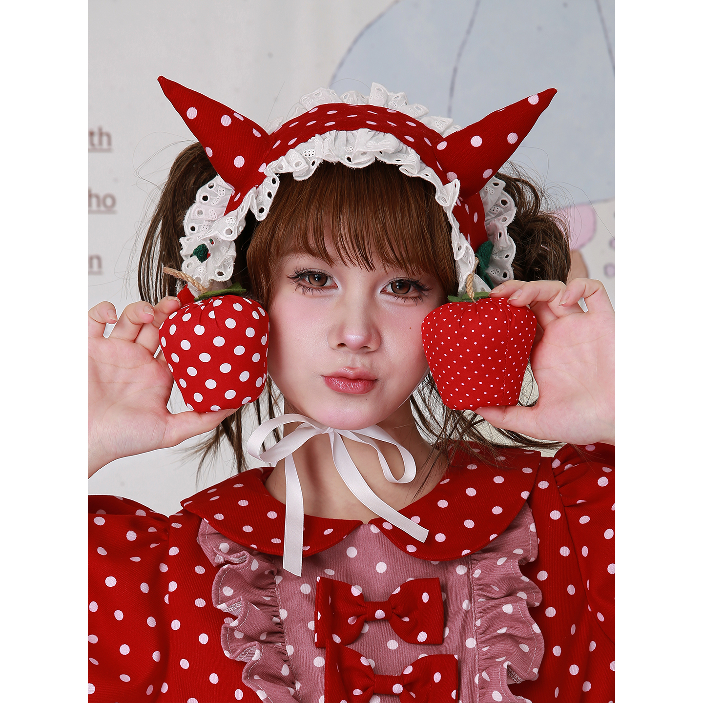 原创Lolita红色波点小恶魔发带