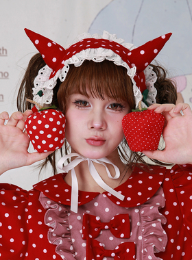 MEME原创 日系复古可爱恶魔发带 Lolita古早红色波点圣诞小众头饰