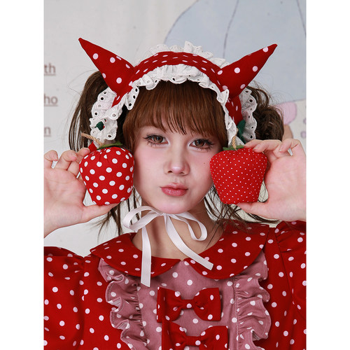 原创Lolita红色波点小恶魔发带