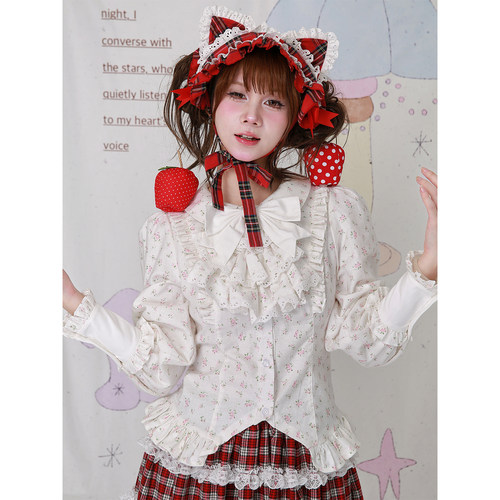 原创秋冬白色长袖可爱少女感衬衫