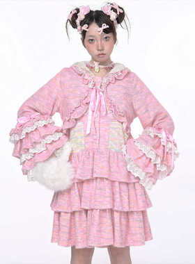 MEME原创设计 日系可爱甜美少女针织上衣 Lolita粉色小众外套毛衣