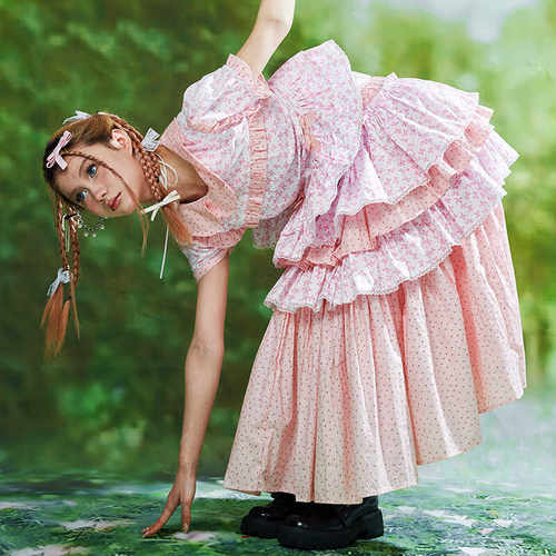 粉色碎花少女甜美半身裙可爱甜美