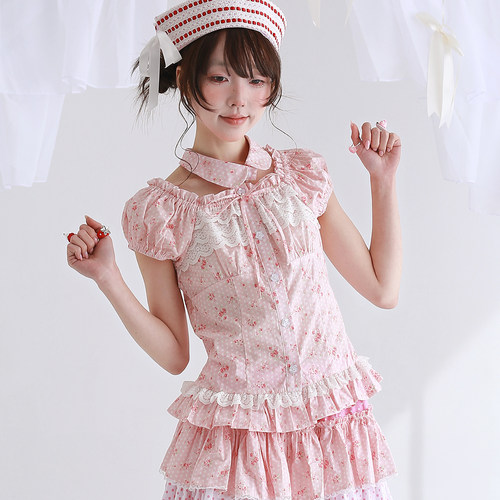 原创日系复古少女短袖衬衫上衣