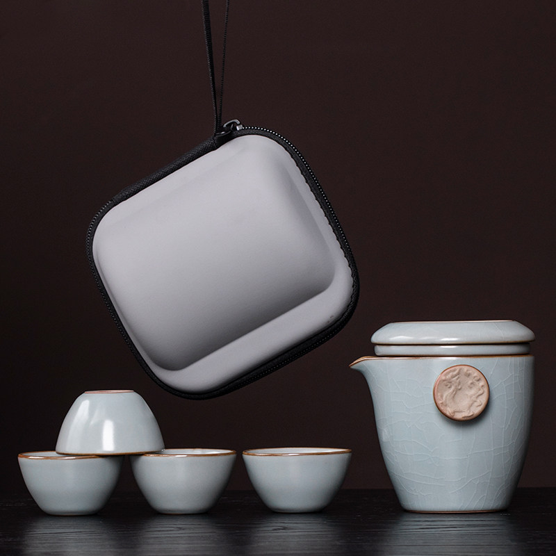 汝窑旅行茶具套装便携简约陶瓷快客杯一壶四杯功夫户外露营泡茶器,餐饮具,旅行茶具,淘宝优惠券,粉丝福利购,淘宝优惠卷