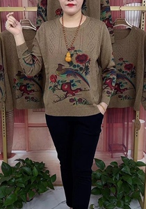 2022新款秋季长袖冰麻针织衫百搭国风宽松中年女士妈妈春套头毛衣