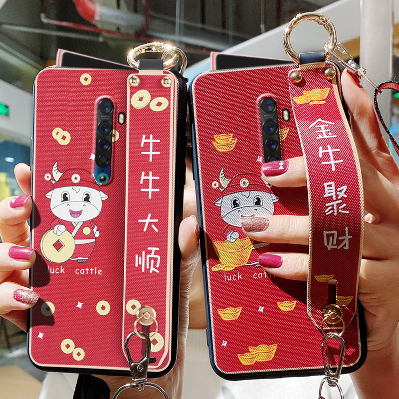 opporeno2手机壳oppo reno2Z保护套opoprenoz2全包REN02z防摔金牛斜跨腕带挂绳PCKM00男硅胶软壳opop女款创意 - 封面