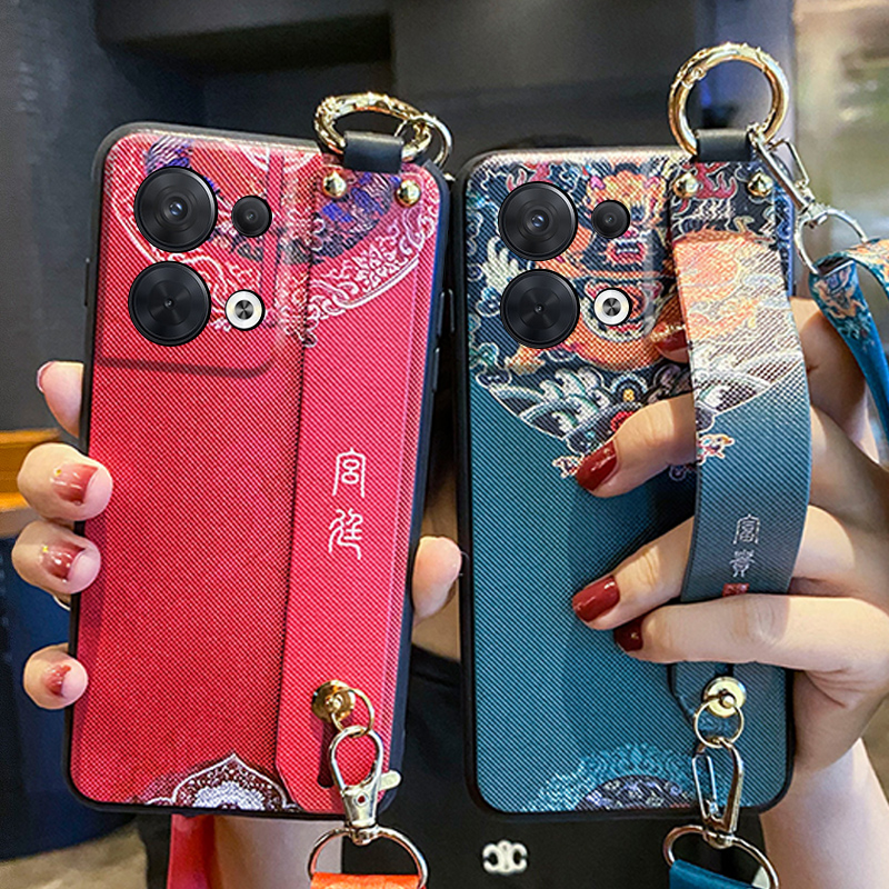 适用opporeno8手机壳oppo保护套reno8pro十硅胶软壳5G全包opopreno防摔云鹤腕带男oppreon8外女潮85g斜挎挂绳