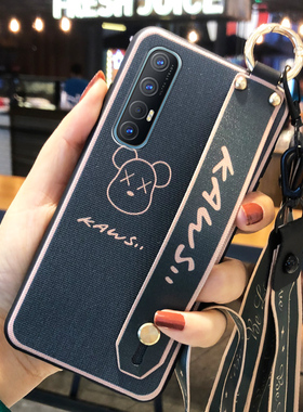 适用opporeno3手机壳暴力熊腕带oppo reno3pro保护硅胶套reno3全包5G版防摔reon3元气版软壳opopr男0pp0女por