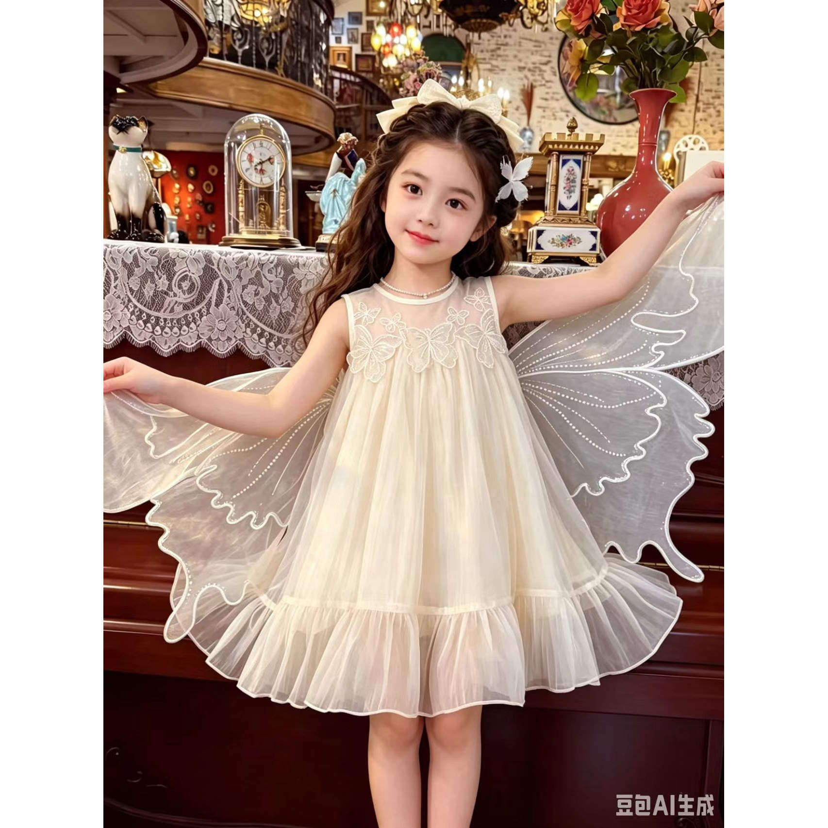 女童翅膀公主裙夏装2026新款韩版立体蝴蝶网纱背心裙小女孩连衣裙