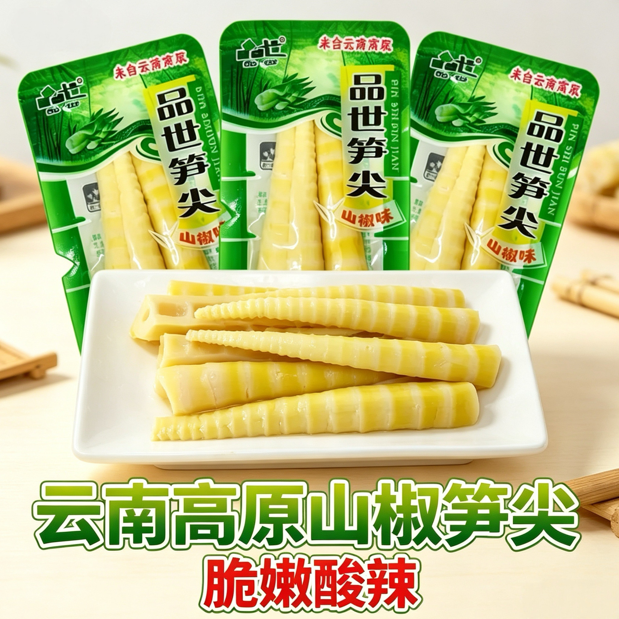 品世零食泡椒竹笋即食竹笋尖小包装嫩竹笋山椒鲜笋泡山椒辣竹笋