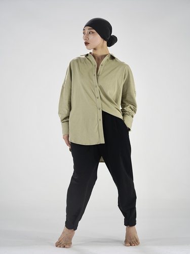 DANCE系 郝若琦同款柔棉舒适针织衬衫落肩长袖原创现代舞居家通勤