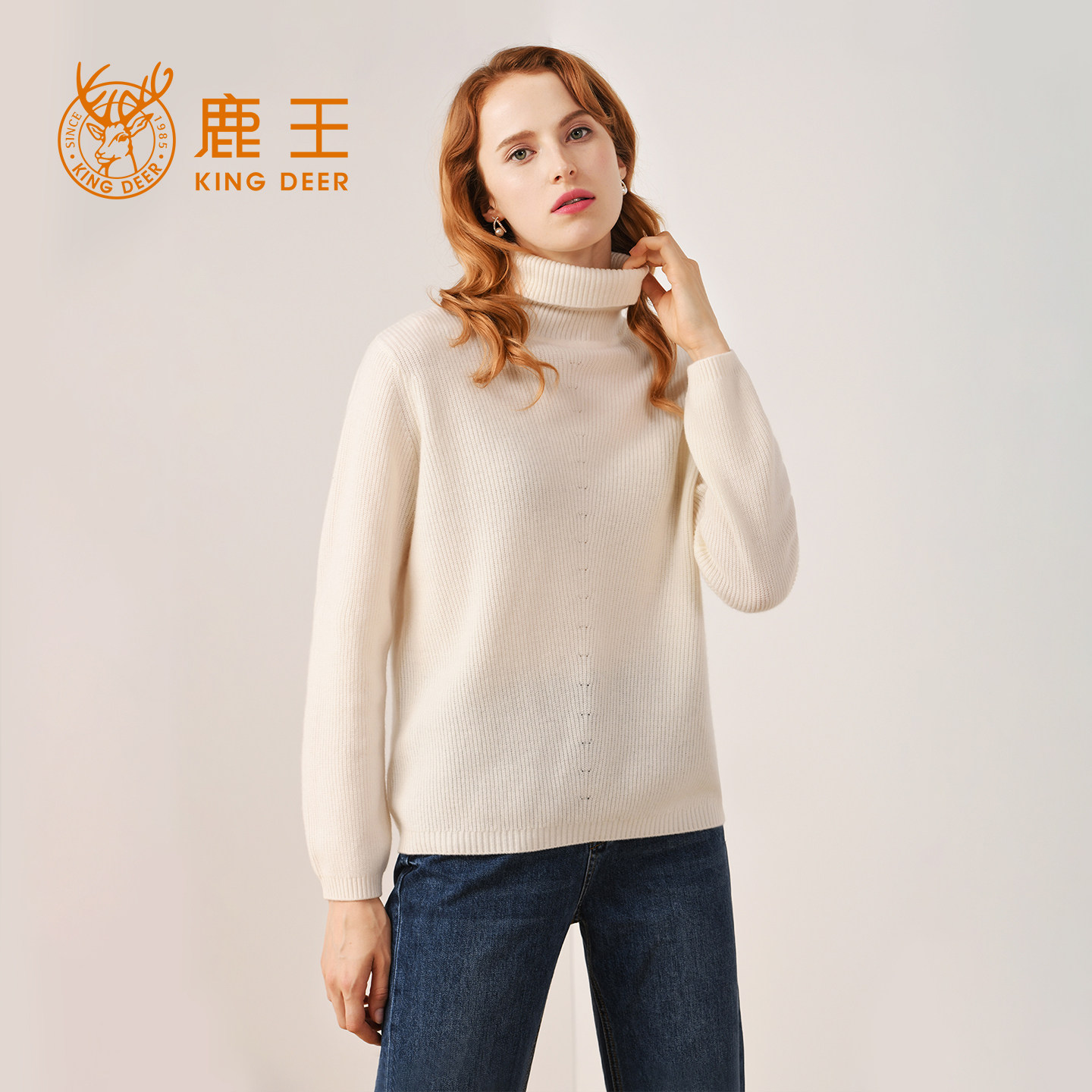 鹿王薄款宽松休闲百搭女士羊绒衫图片