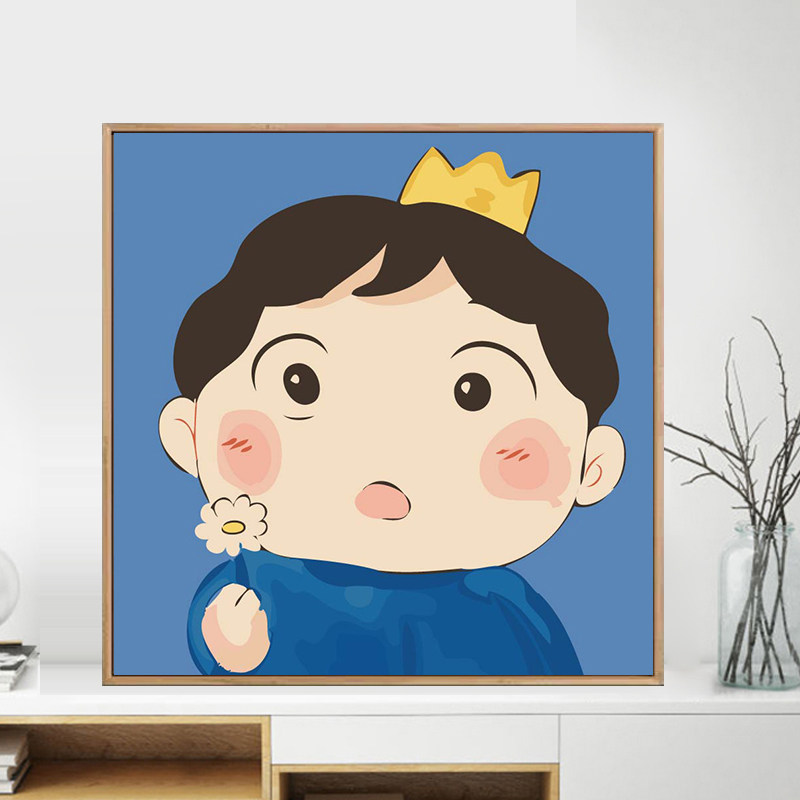 国王排名数字油画diy填充油彩画儿童简单涂色卡通丙烯画波吉王子