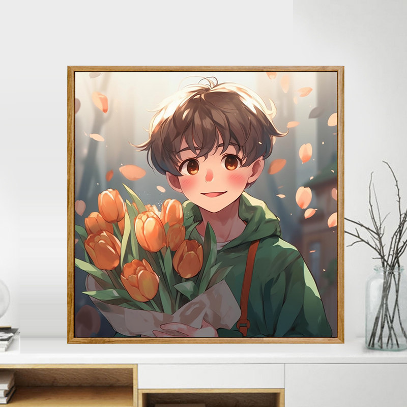 阳光少年情侣数字油画diy油画手绘油画手工填色画卡通丙烯油彩画