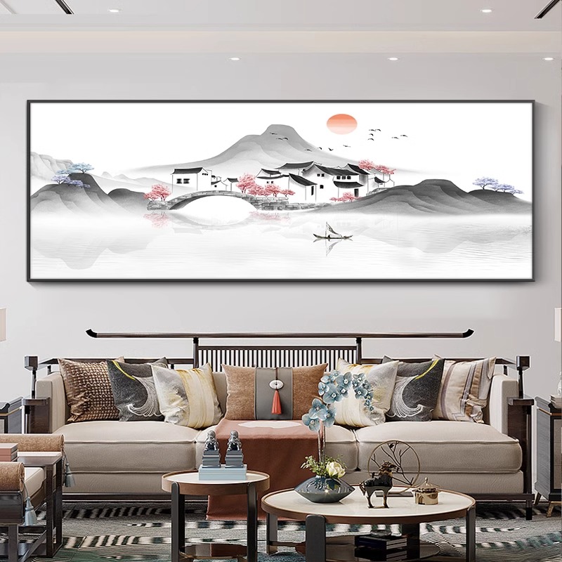 数字油画diy新中式手工填充涂色油彩画山水画自己画画丙烯装饰画图片