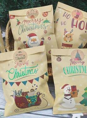 24Set Christmas Gift Bag Kraft Paper Bags Santa Claus Snowma