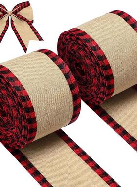 2 Yard Christmas Buffalo Plaid Wired Edge Ribbons Burlap Lac