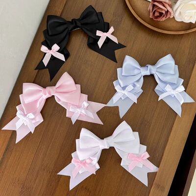Women's Cute Layered Satin Bow Hair Clips - Fashion Hair Acc