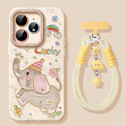 油画小象适用realme真我neo7Turbo手机壳新款neo7爆款gt6硅胶gt7镜头全包gtneo5防摔realme真我高级感neo3