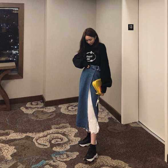 X2韓版高腰牛仔裙女春夏2019新款a字半身裙蕾絲花邊兩件套長裙子在類目 女裝/女士精品, 半身裙中 - 來自Buy2taobao.com提供專業的淘寶代購服務