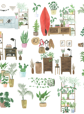 绿色植物手帐diy小清新和纸贴纸手账家居绿植可爱素材包日记装饰