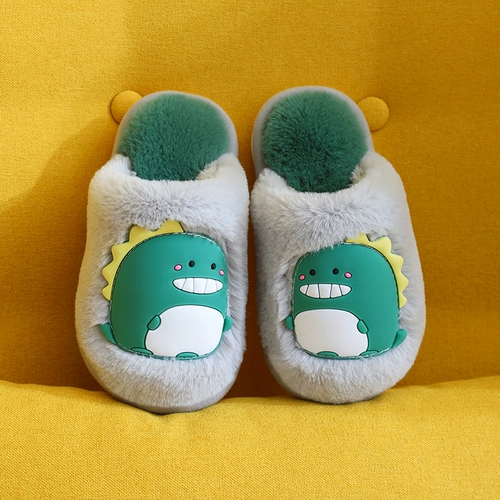 Детские тапочки, нескользящие коньки, удерживающая тепло обувь, мультяшный милый детский динозавр, увеличенная толщина