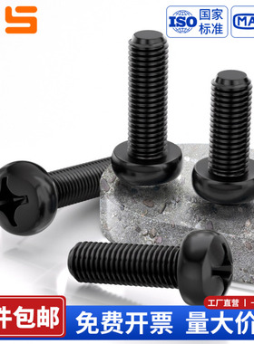NS黑色304不锈钢十字小盘头螺丝钉GB823圆头机牙螺栓加长螺杆