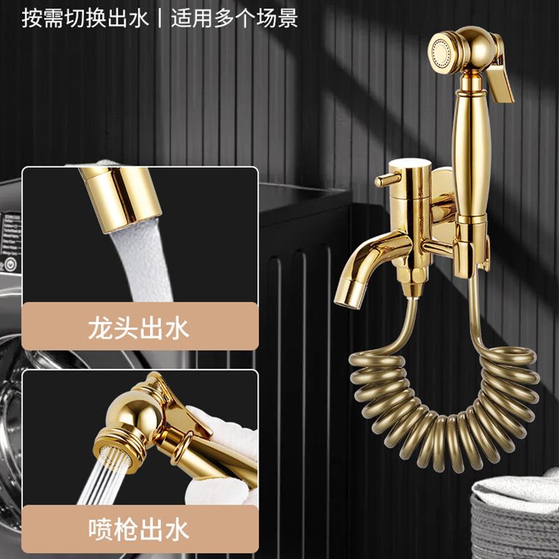 全铜钛金清洁增压马桶喷枪浴室一进二出水龙头妇洗器冲洗器套装