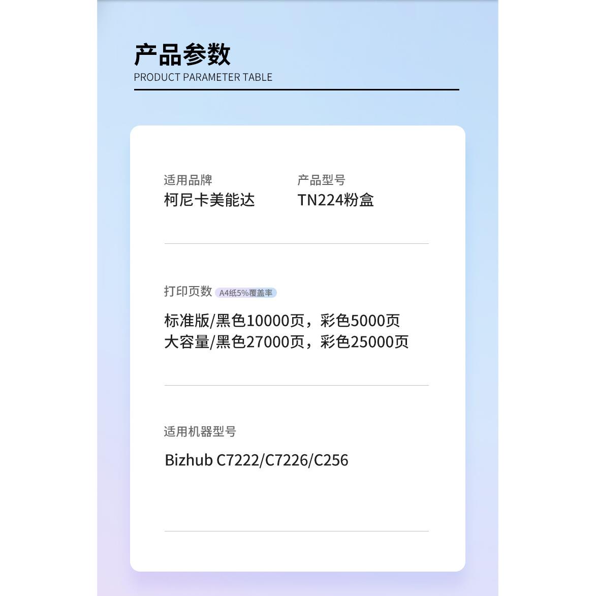 适用柯尼卡美能达TN224粉盒C7222 C7226 C256彩色复印机碳粉墨匣