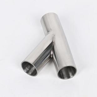 304不锈钢斜Y三通卫生级内外光焊接卜型变径圆水管白钢分流弯接头