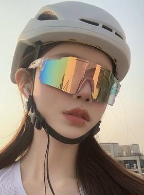 变色骑行眼镜防风户外抗UV自行车方圆脸太阳眼镜护目日夜两用跑步