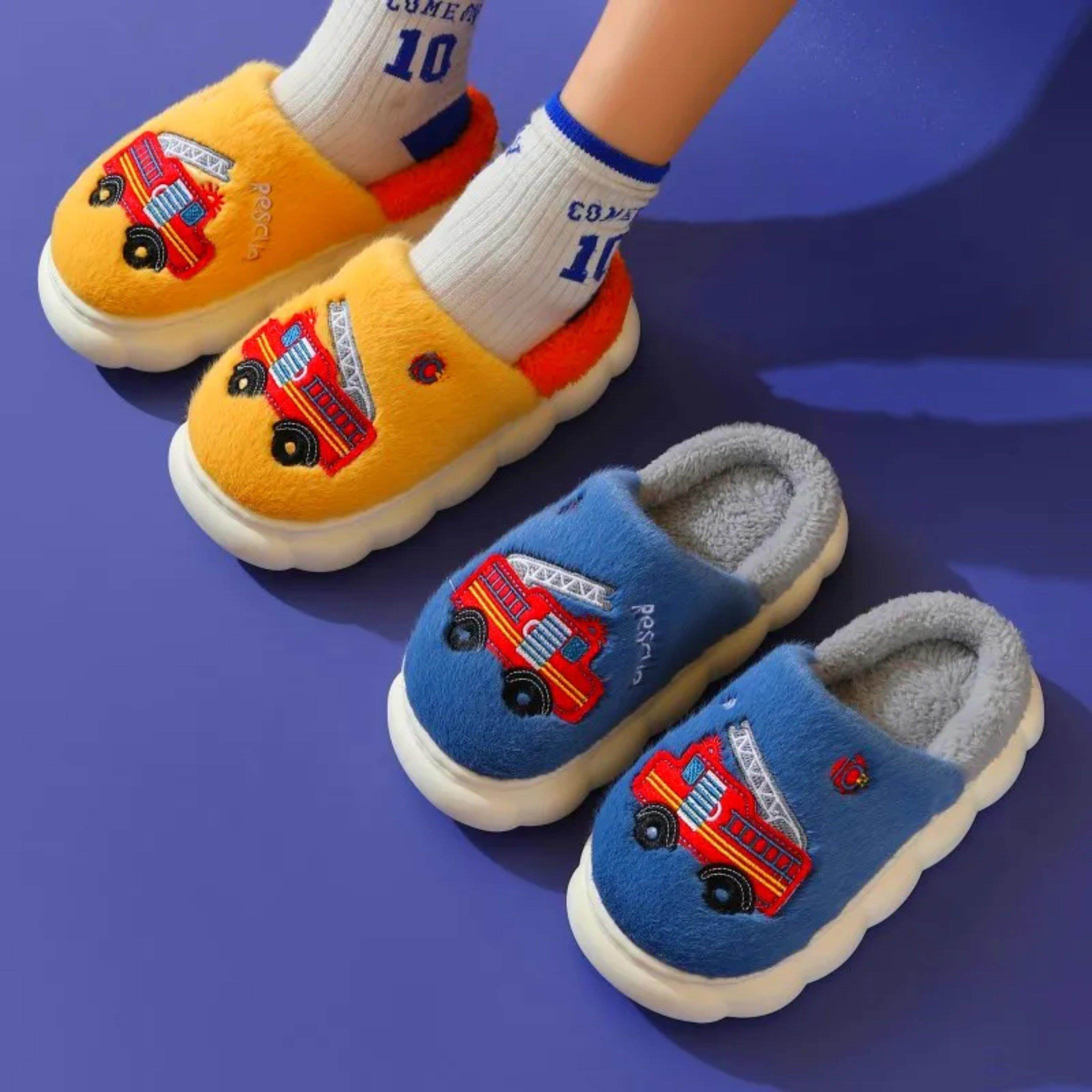 儿童棉拖鞋冬季男女孩室内鞋保暖防寒加绒加厚卡通小汽车家居棉鞋
