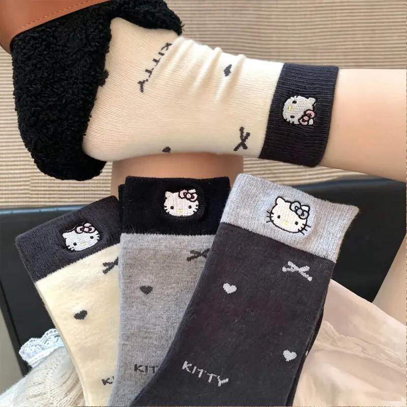 hellokitty猫袜子女童可爱春秋薄款卡通袜子堆堆中筒袜