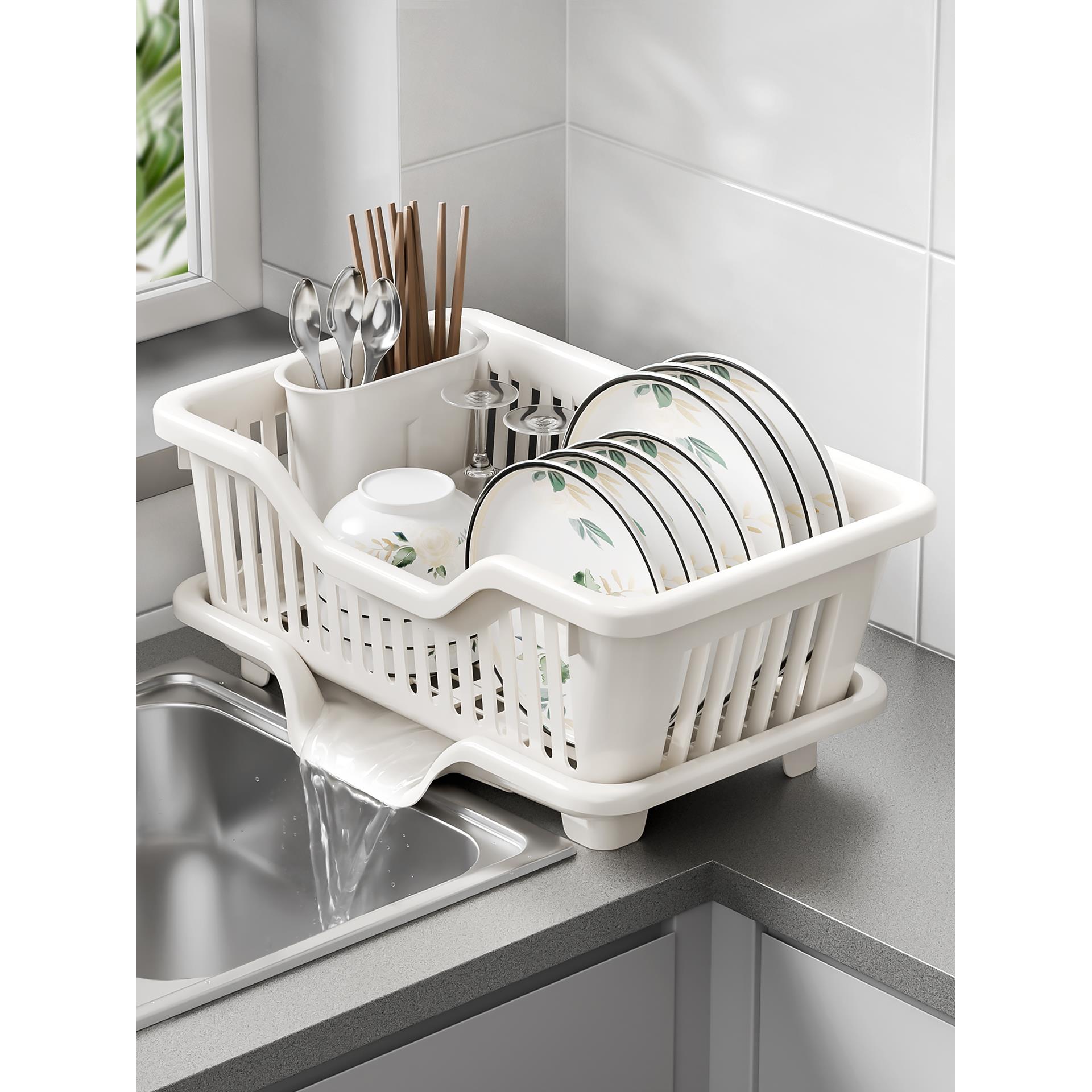 日本碗碟收纳架沥水碗盘架厨房沥水塑料家用单层小型筷滤水碗架