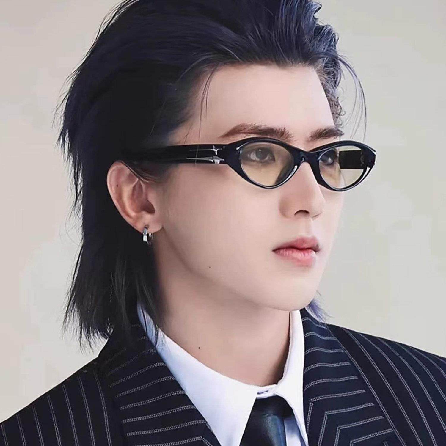 2025新款蔡徐坤同款黑框眼镜复古猫眼星星男生素颜近视可配度数