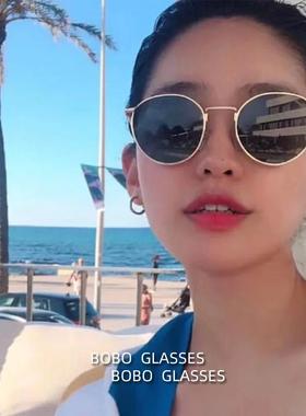 刘仁娜同款眼镜覆古网红圆框金属偏光太阳镜男显瘦近视太阳眼镜女