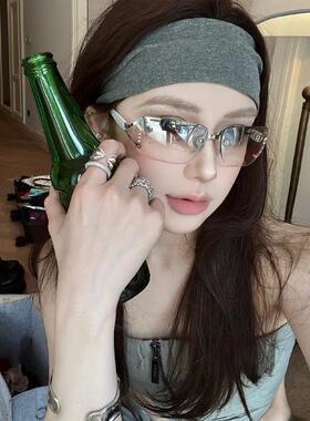 欧美复古Y2K辣妹墨镜女款高级感无框镶钻拍照凹造型太阳眼镜小众