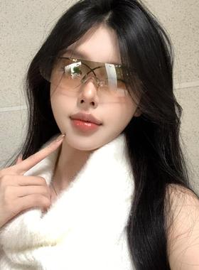 2025新款辣妹墨镜美式朋克骑行眼镜Y2K亚裔水银色高级感太阳眼镜